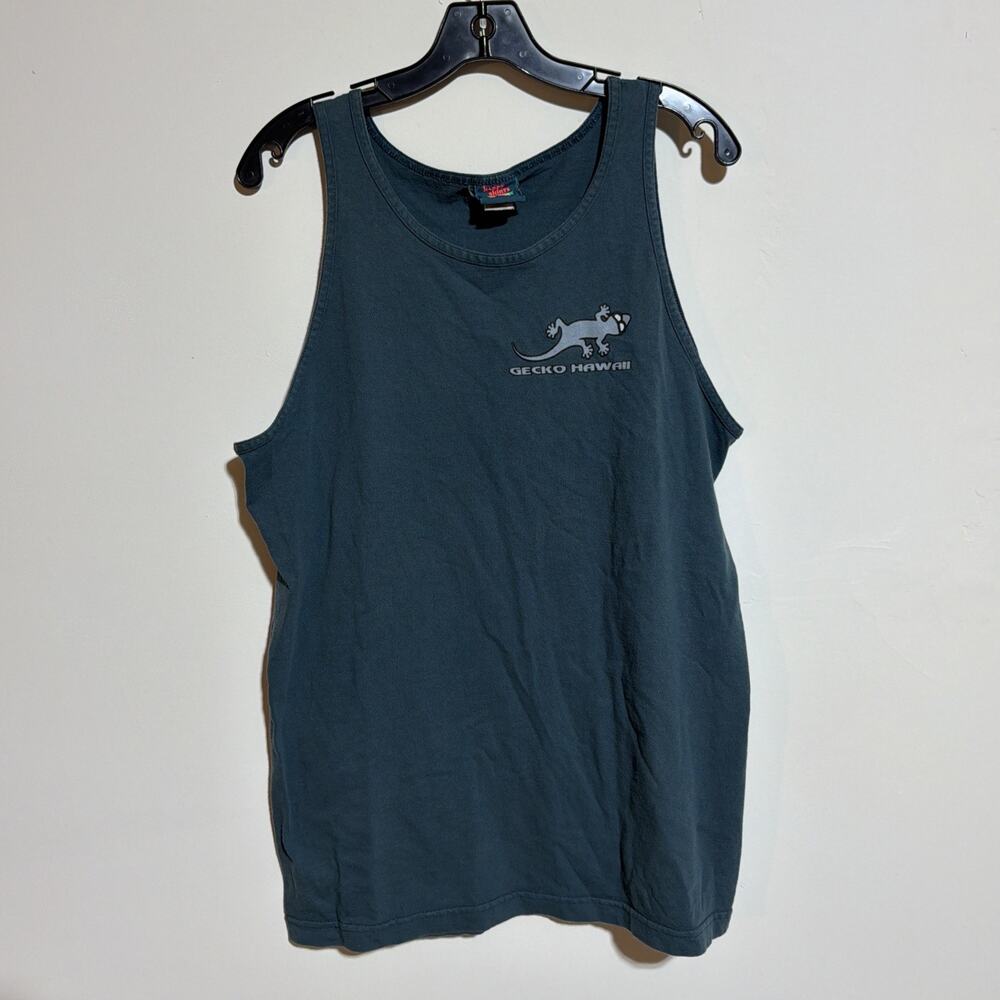 Vintage Gecko Hawaii Shirt‎ Large Blue-Green Tank Top Double Sided Graphic